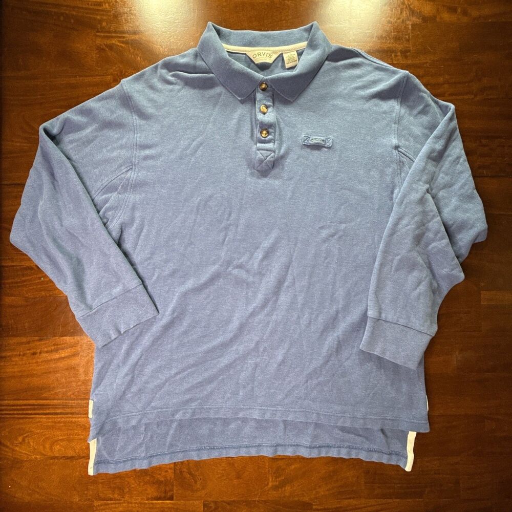 Orvis Signature Polo Shirt Mens XXL Blue Heavyweight Cotton Long Sleeve Rugby